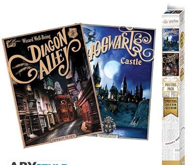 Posters x2 Harry Potter - Retro Hogwarts e Diagon Alley Supply